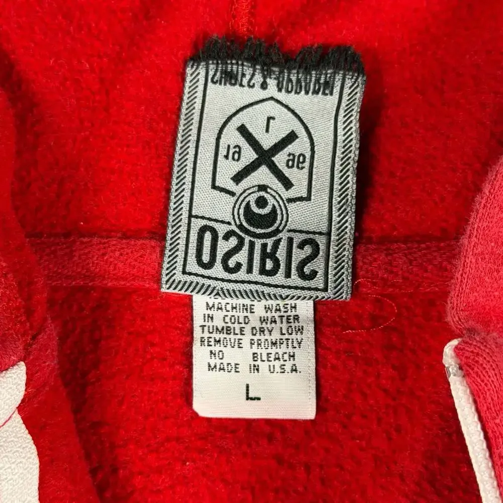 Osiris Shoes & Apparel Vintage Y2K Red Full Zip Up Hoodie Sweatshirt Size Large